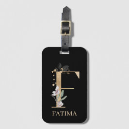 F Monogram Blommigt Personlig Bagagebricka