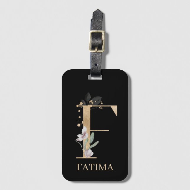 F Monogram Blommigt Personlig Bagagebricka (Framsida vertikal)