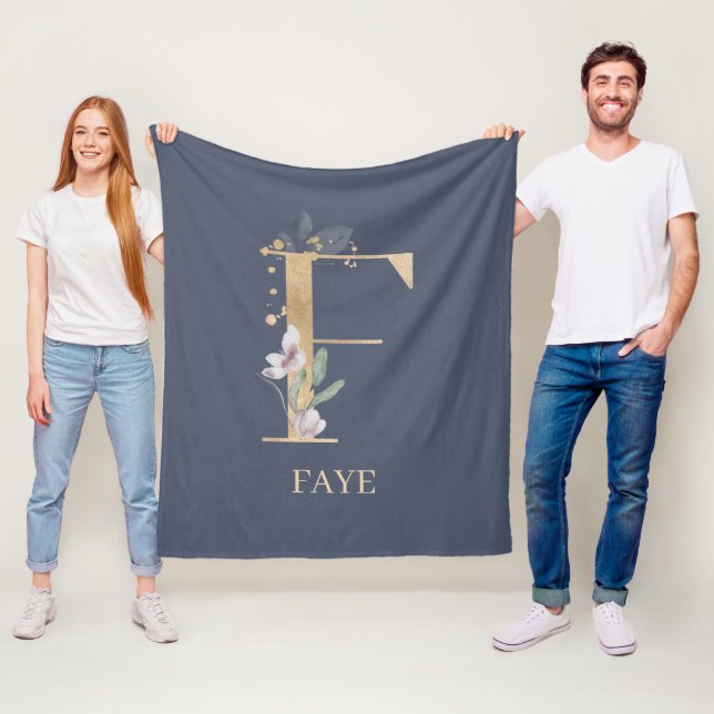 F Monogram Blommigt Personlig Fleece Blanket (På plats)