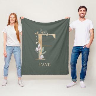 F Monogram Blommigt Personlig Fleece Blanket