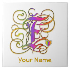 F Monogram ditt namn keramisk platta "Gothic Rainb Kakelplatta