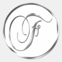 F Monogram faux Silver kuvert eller favoritförsegl Runt Klistermärke