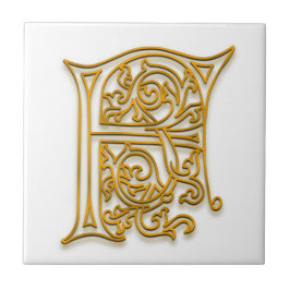 F Monogram "Irish Guld" Ceramic Tile Kakelplatta