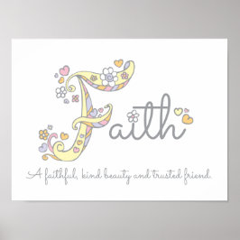 F monogram konst Faith Flickor namn poster