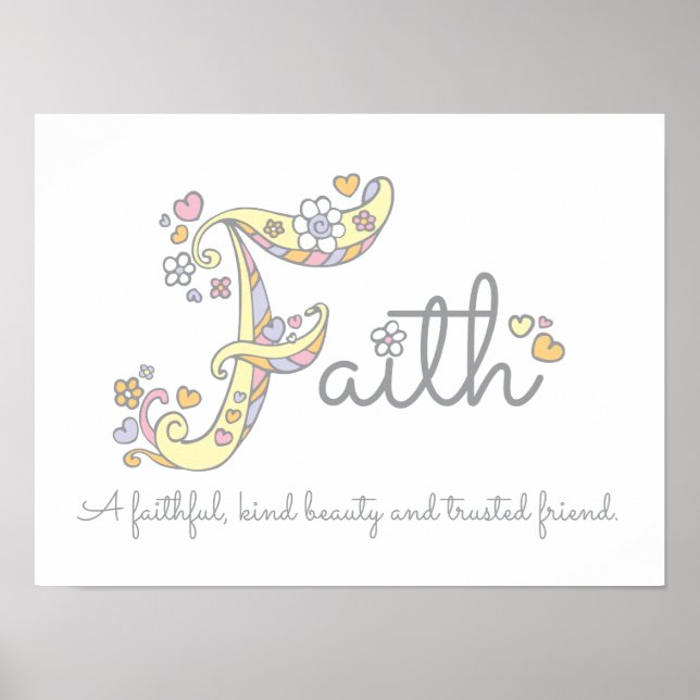 F monogram konst Faith Flickor namn poster (Framsidan)