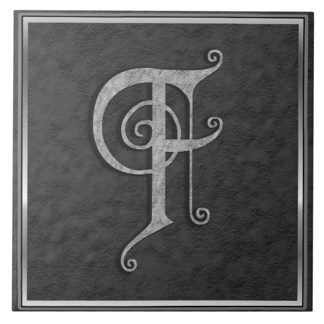 F Monogram "Medieval Grått Stone" keramiskt platto Kakelplatta (Framsidan)