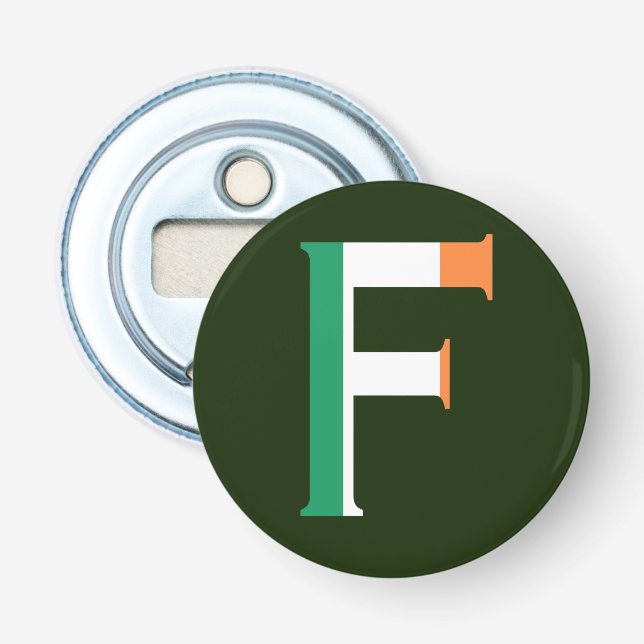 F Monogram överlagt på irländska Flagga Flasköppnare (Framsidan)