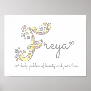 F monogramkonst Freya-flickorna namn poster