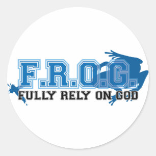 F.R.O.G. - Rely fullständigt på guden (blått) Runt Klistermärke
