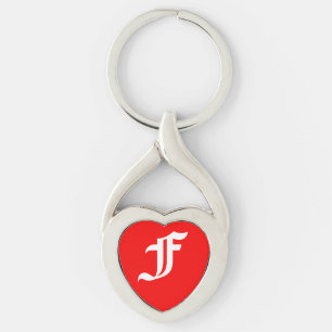 "F" Red Heart Keychain Twisted Heart Silverfärgad Nyckelring