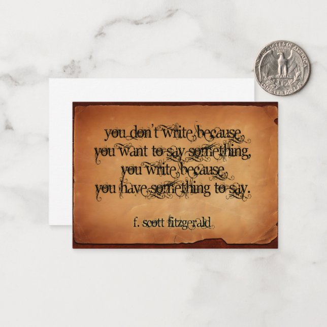 F. Scott Fitzgerald Inspirational Quote "Skriva" Anteckningskort (Fram/Back In Situ)