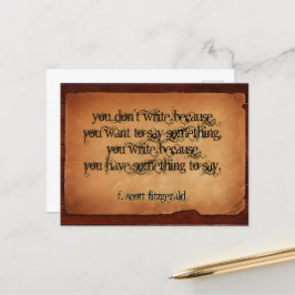 F. Scott Fitzgerald Inspirational Quote "Skriva" Vykort