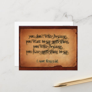 F. Scott Fitzgerald Inspirational Quote "Skriva" Vykort