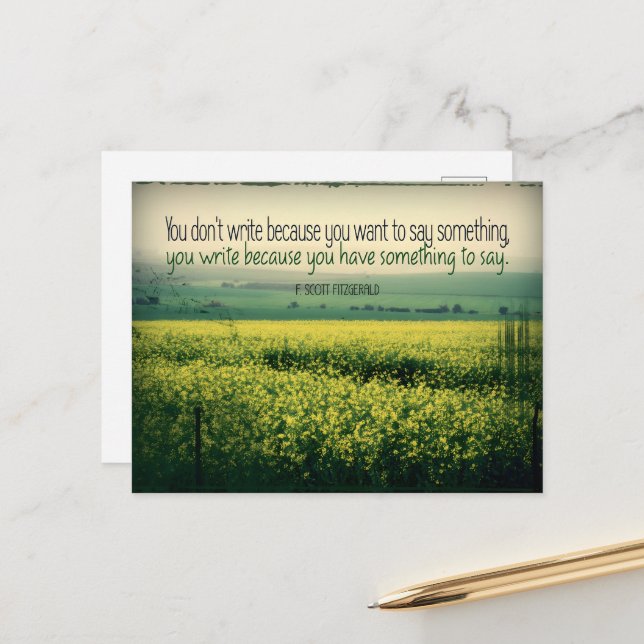 F. Scott Fitzgerald Inspirational Quote "Skriva" Vykort (Fram/Back In Situ)