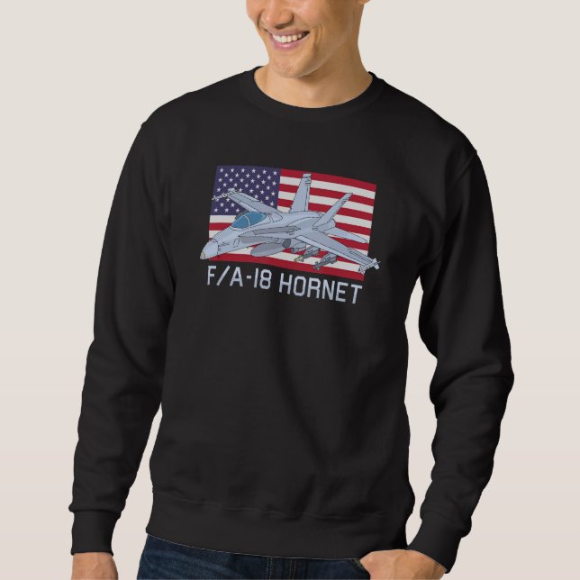 Fa 18 Hornet Jet Fighter Flygplan American Flagga Lång Ärmad Tröja (Framsida)