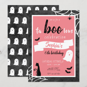 Fa"boo"lous Girls Birthday Ghost Halloween bjudand Inbjudningar