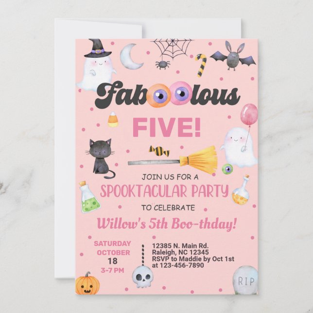 Fa-boo-lous Halloween-flickans födelsedag inbjudan (Framsida)