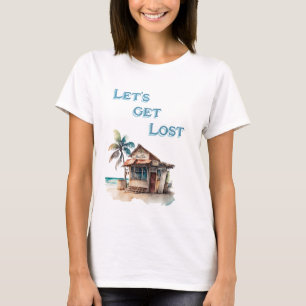 Få borttappad på tropisk strand i pub t shirt