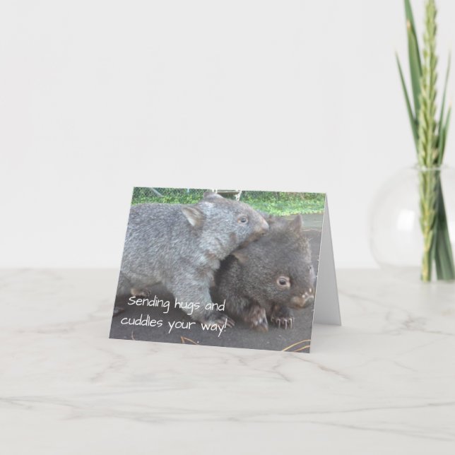 Få brunnen snart, sympati, kelig wombatdjurbil kort (Framsida)