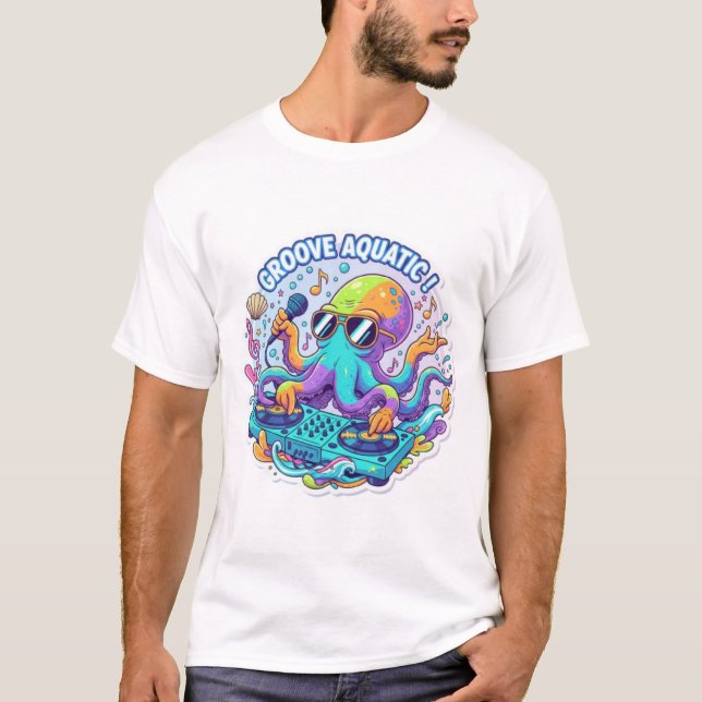 Få din Groove på med vår Funky Octopus DJ Tee! T Shirt (Framsida)