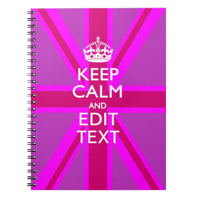 Få din Keep Calm-text på rosa Union Jack Anteckningsbok (Framsidan)