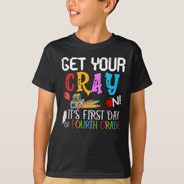 få din kräk på första dagen i fjärde klass t shirt (Framsida)