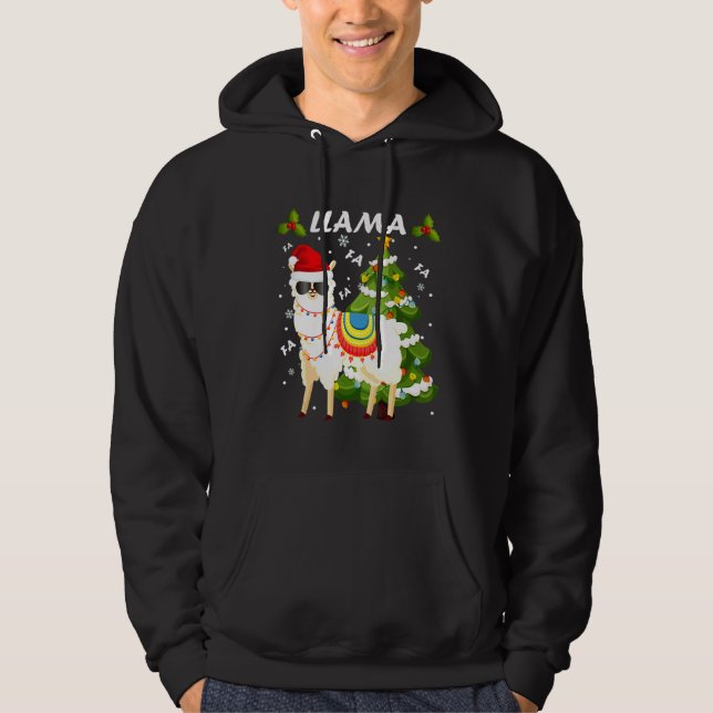 Fa Fa Llama Santa Hat jul Alpaca Älskare X Hoodie (Framsida)