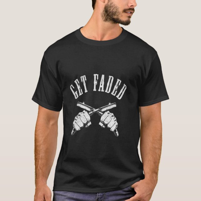 Få Faded Barber Design Hårklippare Frisör T Shirt (Framsida)