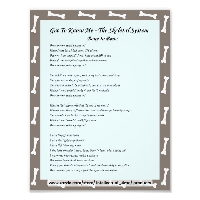 Få kännedom om mig - vetenskap, Skeletal System Fototryck (Framsidan)