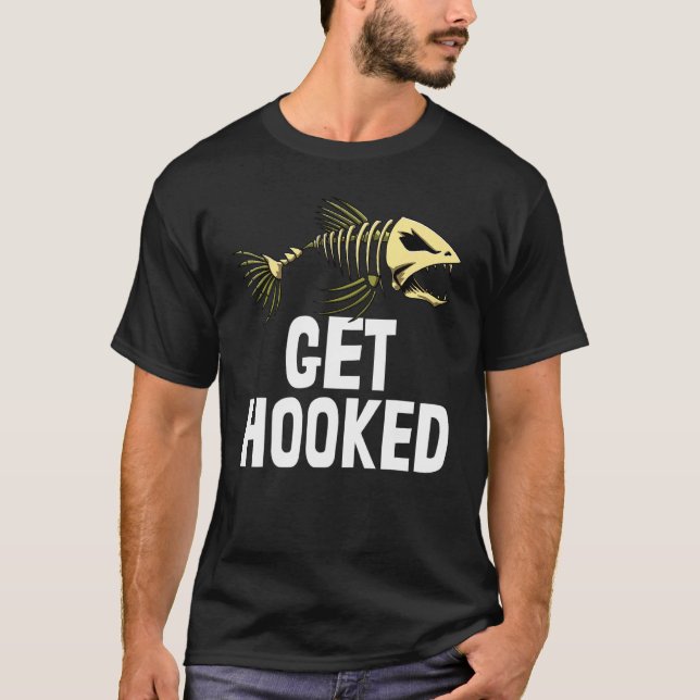 Få Kroken S Skelett Fisk Ben T-shirts Vassa Tänder (Framsida)