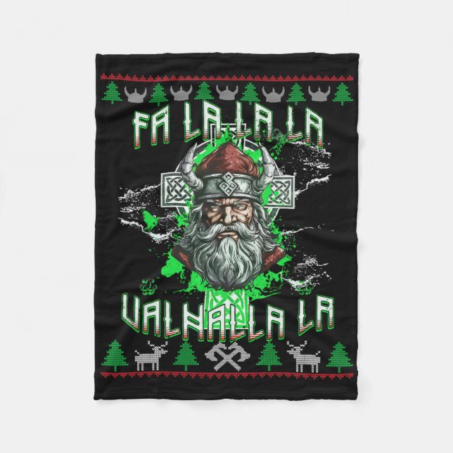 Fa La 8 Valhalla Santa Hat Viking Skull jul Fleecefilt (Framsidan)