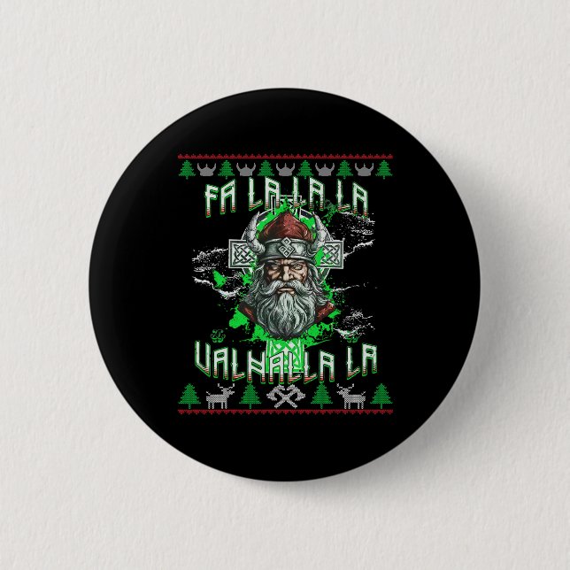 Fa La 8 Valhalla Santa Hat Viking Skull jul Knapp (Framsida)