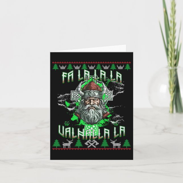 Fa La 8 Valhalla Santa Hat Viking Skull jul Kort (Framsida)