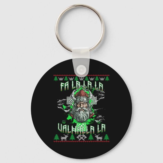 Fa La 8 Valhalla Santa Hat Viking Skull jul Nyckelring (Framsida)
