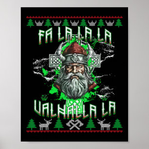 Fa La 8 Valhalla Santa Hat Viking Skull jul Poster
