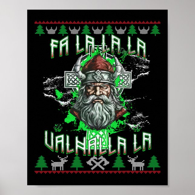 Fa La 8 Valhalla Santa Hat Viking Skull jul Poster (Framsidan)