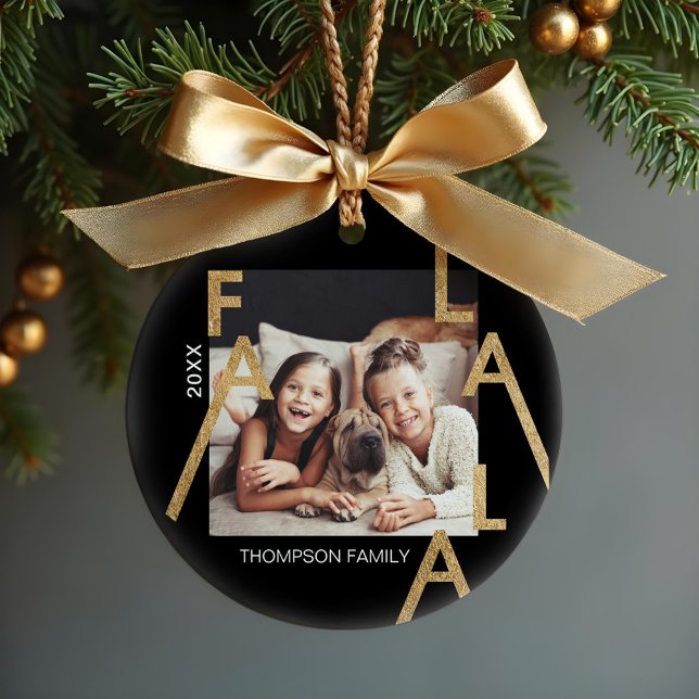 Fa La Bold Brev minimalistisk Modern Photo Glas Julgransprydnad Keramik (Fa La La Bold Letters Minimalist Modern Photo Glas Ceramic Ornament)