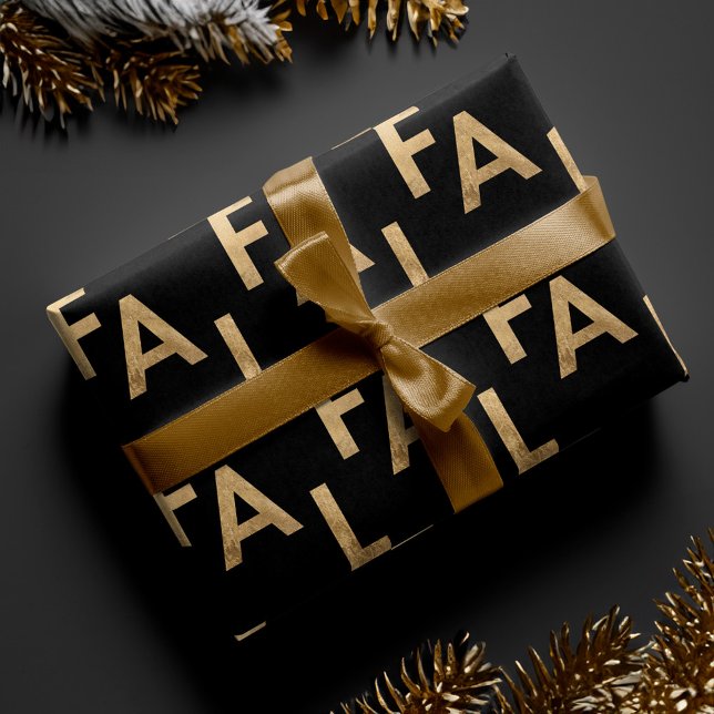 FA LA fet Brev Modern Minimum Black & Guld Presentpapper (FA LA LA Bold Letters Modern Minimal Black & Gold Wrapping Paper)