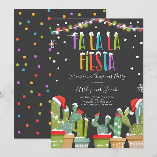 Fa La Fiesta Julpartiets inbjudan Cactus (Fram/baksida)