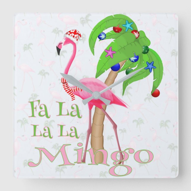 Fa La Flamingo Julafton Fyrkantig Klocka (Framsida)