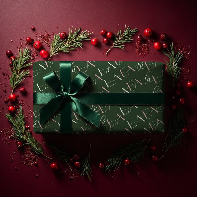 Fa La Grönt & Rosa Typografisk jul Sång Presentpapper (Fa La La Green & Pink Typographic Christmas Carol Wrapping Paper)