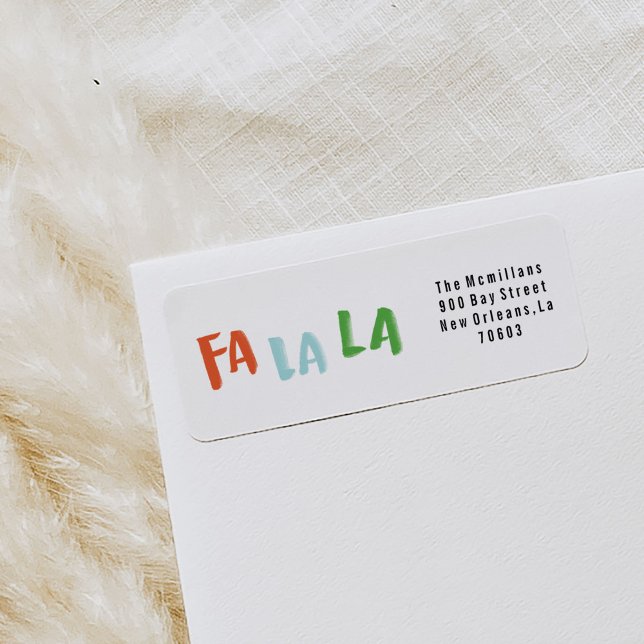 Fa La Helgdag Returetiketters Returadress Etikett (Watercolor Fa La La festive Christmas carol return address labels.)