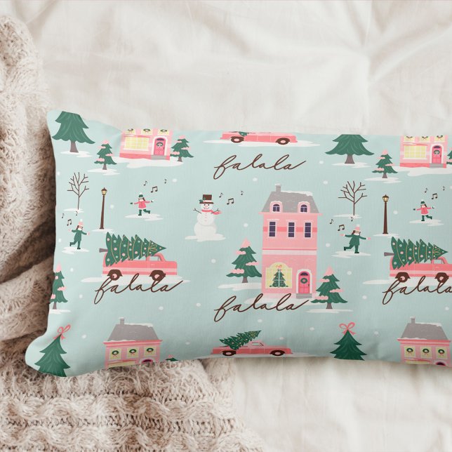 Fa La Home för Helgdagarna Town & Rosa Retro Van Lumbarkudde (Fa La Home For The Holidays Town & Pink Retro Van Lumbar Pillow)