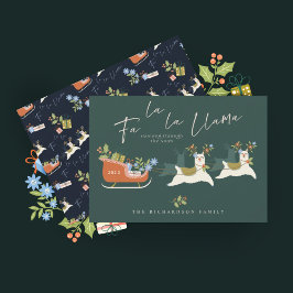 Fa La jul Llama Reindeers & Sleigh Gifts Julkort