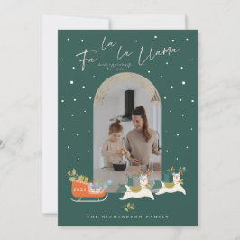 Fa La jul Llama Reindeers & Sleigh Photo Julkort