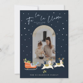 Fa La jul Llama Reindeers & Sleigh Photo Julkort