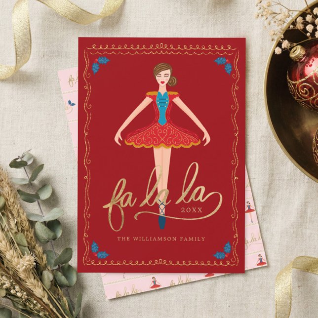 Fa La jul Nutcracker Ballet Dancer Red Julkort (Fa La La Red Nutcracker Ballet Dancer Christmas Holiday Card)