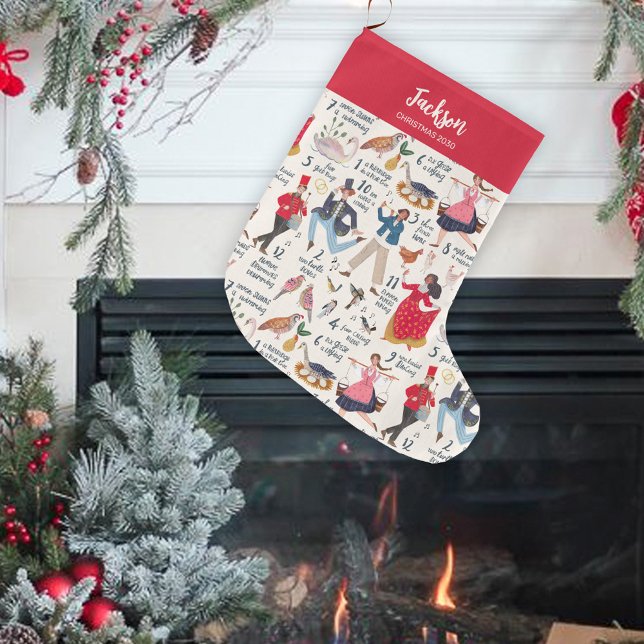 Fa La La 12 dagar av julafton Ecru Stor Julstrumpa (12 days of Christmas Stocking )
