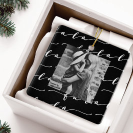 FA LA LA Black & White Calligraphy-julfoto Julgransprydnad Keramik