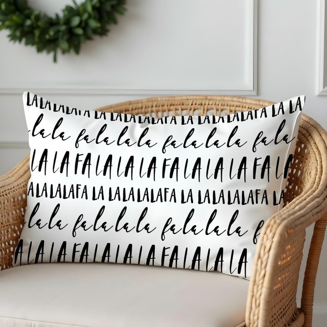 FA LA LA Black & White Typografiska jul Sång Lumbarkudde (FA LA LA Black & White Typographic Christmas Carol Lumbar Pillow)
